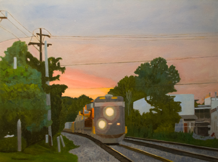 Train Rolling By Oil on Canvas 18x24